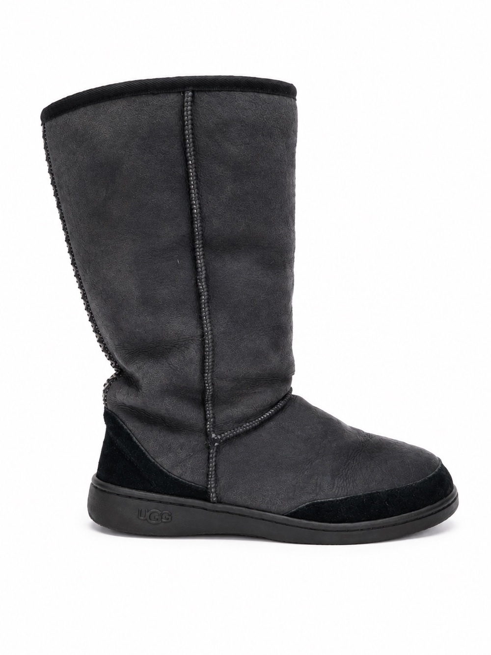 UGG Ultra Tall Revival Tasman Braid Suede Shearling Boots Black Size 10
